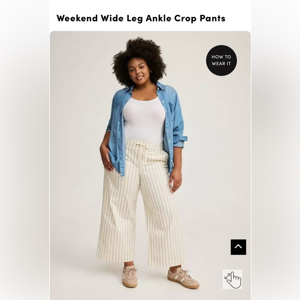 Torrid, size 1, Striped weekend wide leg ankle crop pants - color cloud dancer